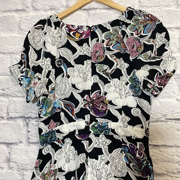 TOPSHOP Black & White Floral Mini Dress with Tulip Hem Size 8 - Picture 8 of 12